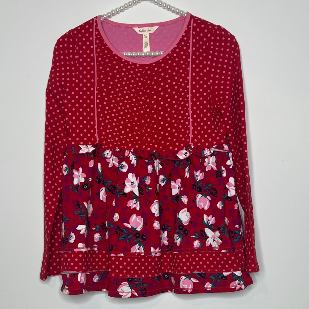 NWOT ~ Matilda Jane ~ Peasant ~ Red Floral Polka Dot Blouse ~ Size 14